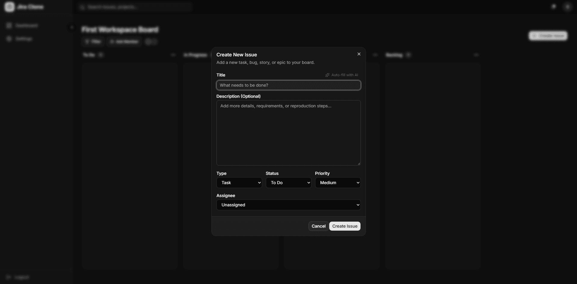 Jira Clone — Slide-out Issue Details